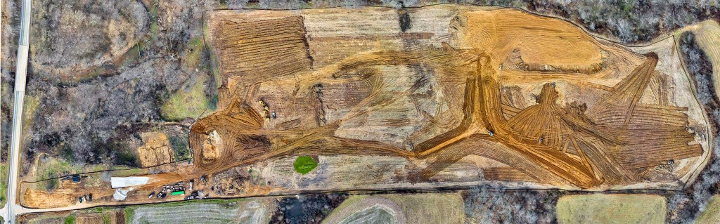 An aerial view of a cultivated landscape