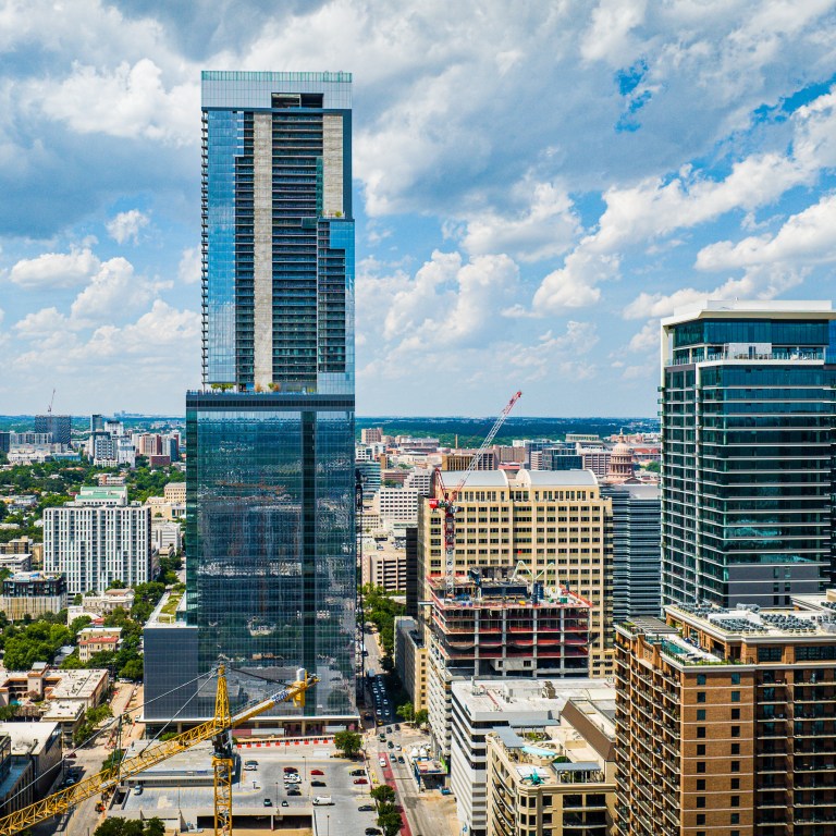 A scenic view of the Austin skyline featuring modern high-rise buildings