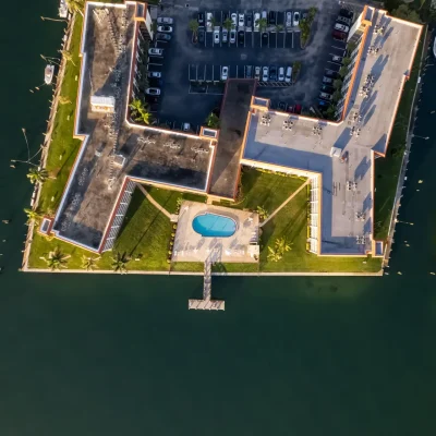 An aerial view of North Palm Beach by Lakeside Park on the east coast of Florida on a sunny morning